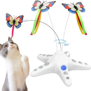 Electronic Butterfly Cat Toy and Self Cleaning Slicker Brush