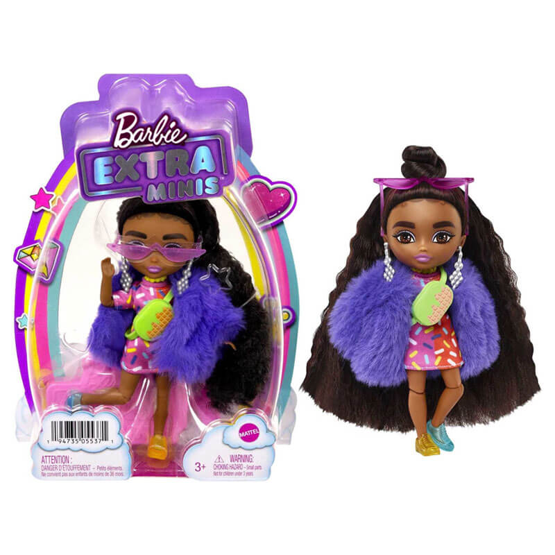 Barbie Extra Minis Doll #1 (5.5 in) Wearing Sprinkle-Printed Dress & Furry  Coat