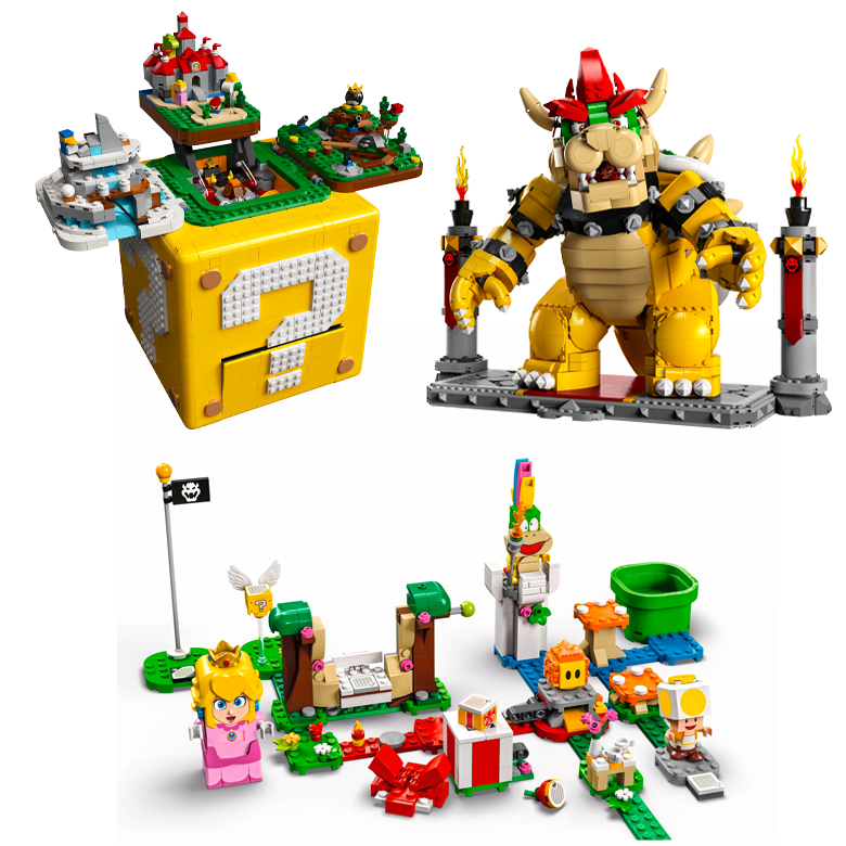 LEGO Mario Peach Starter Course, Super Mario 64 Question Mark Block, and  Mighty Bowser